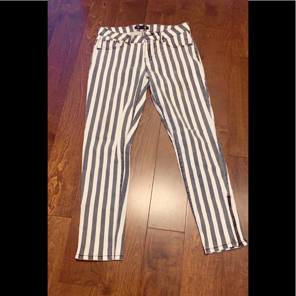 High waist strip grey pants